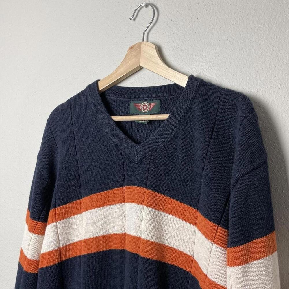 vintage navy and orange striped sweater